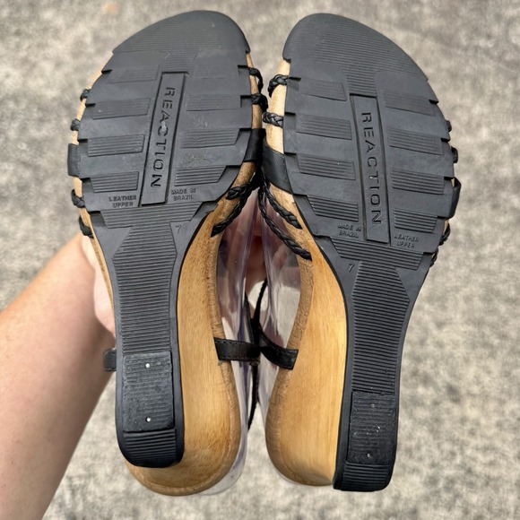 Kenneth Cole Reaction Women's Sz 7 M Cedar Liscious Black Leather Wedge Sandal - Picture 12 of 15